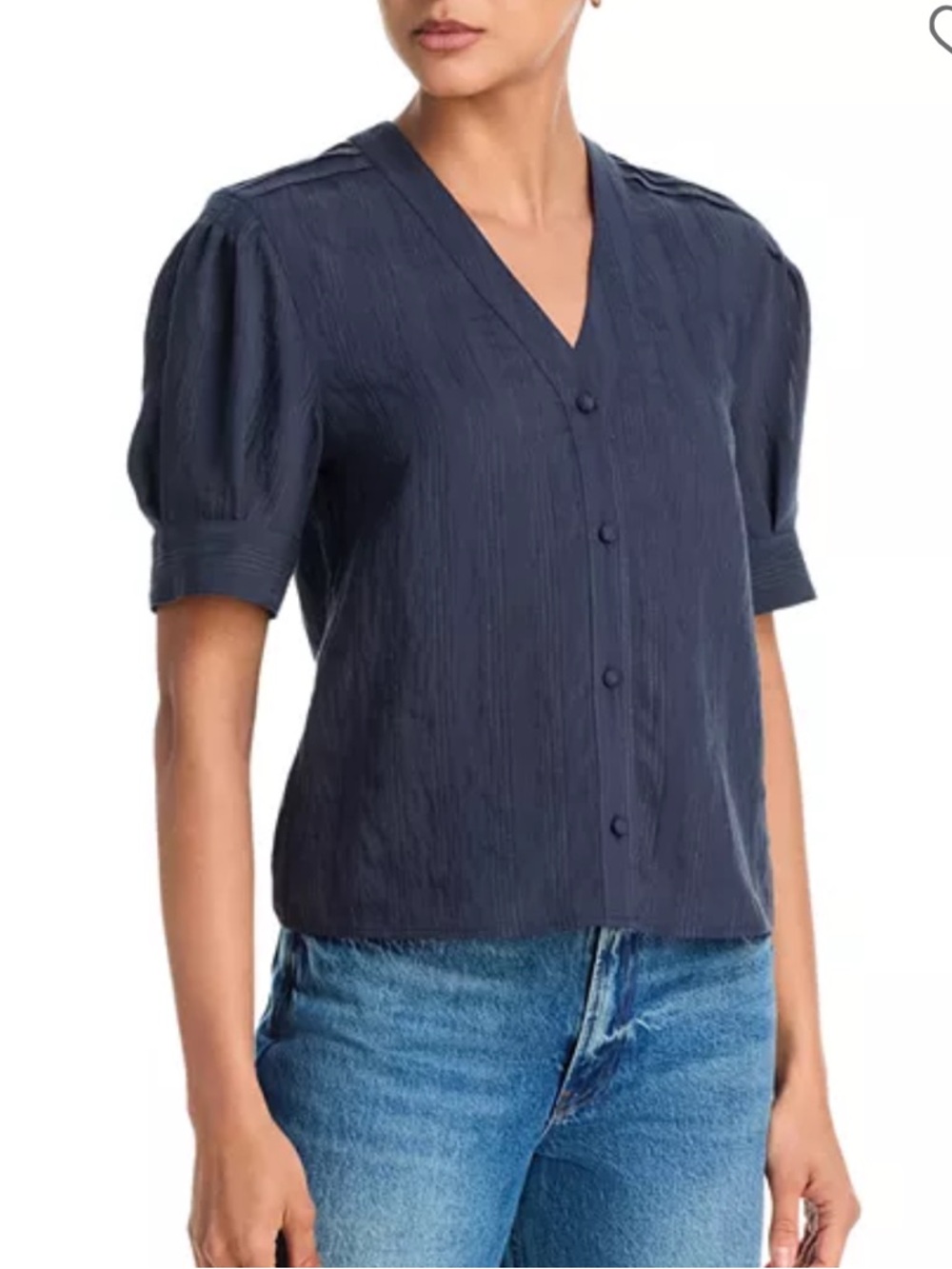 rag & bone Navy Textured V-Neck Button-Front Blouse